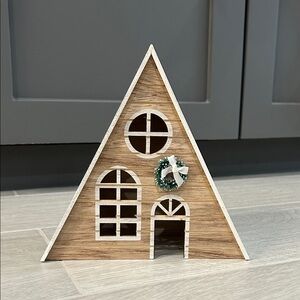 Target Wooden Holiday House with Green Wreath